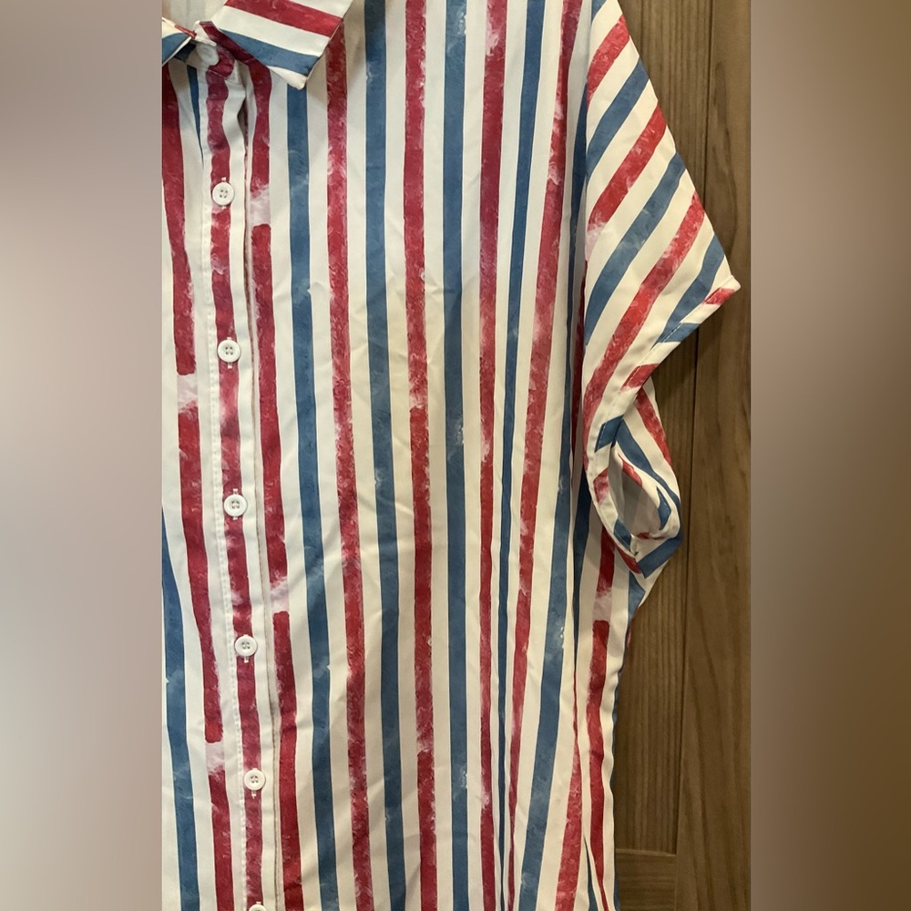 Womens Striped Short Sleeve Collared Button Up Blouse Size XL - Picture 4 of 8